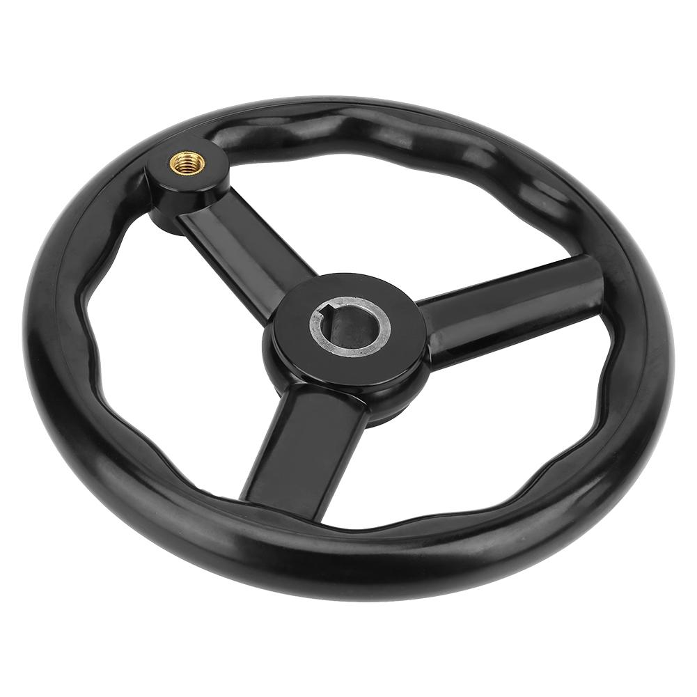 250*25mm Black Anti Slip Bakelite 3 Spoked Lathe Handwheel with Handle for Machine Tool