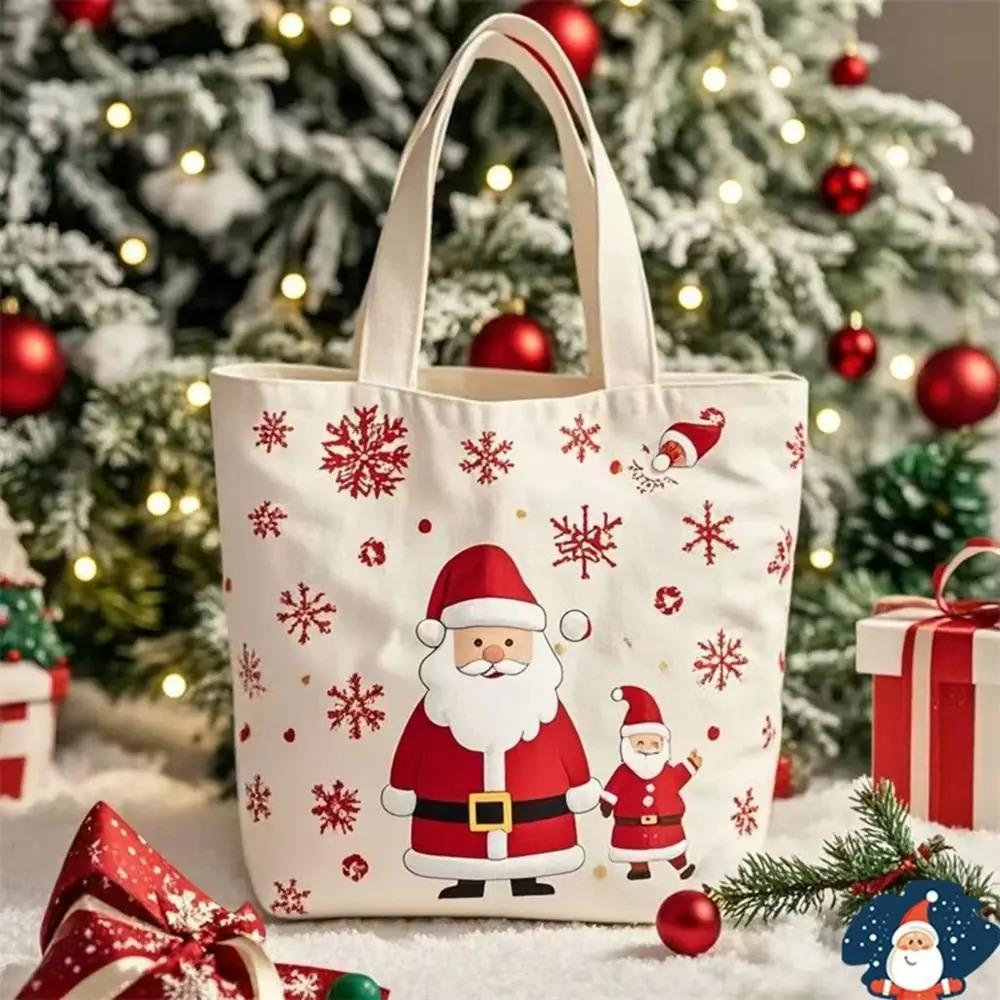 Large Capacity Christmas Canvas Gift Bag Cartoon Merry Christmas Decor  Home New Year Decor
