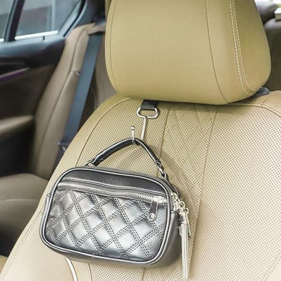 DECOAIRCON 2 Ganci Per Poggiatesta Auto In Pelle Nera - Portaborse Universali Con Capacità 20kg, Facili Da Installare