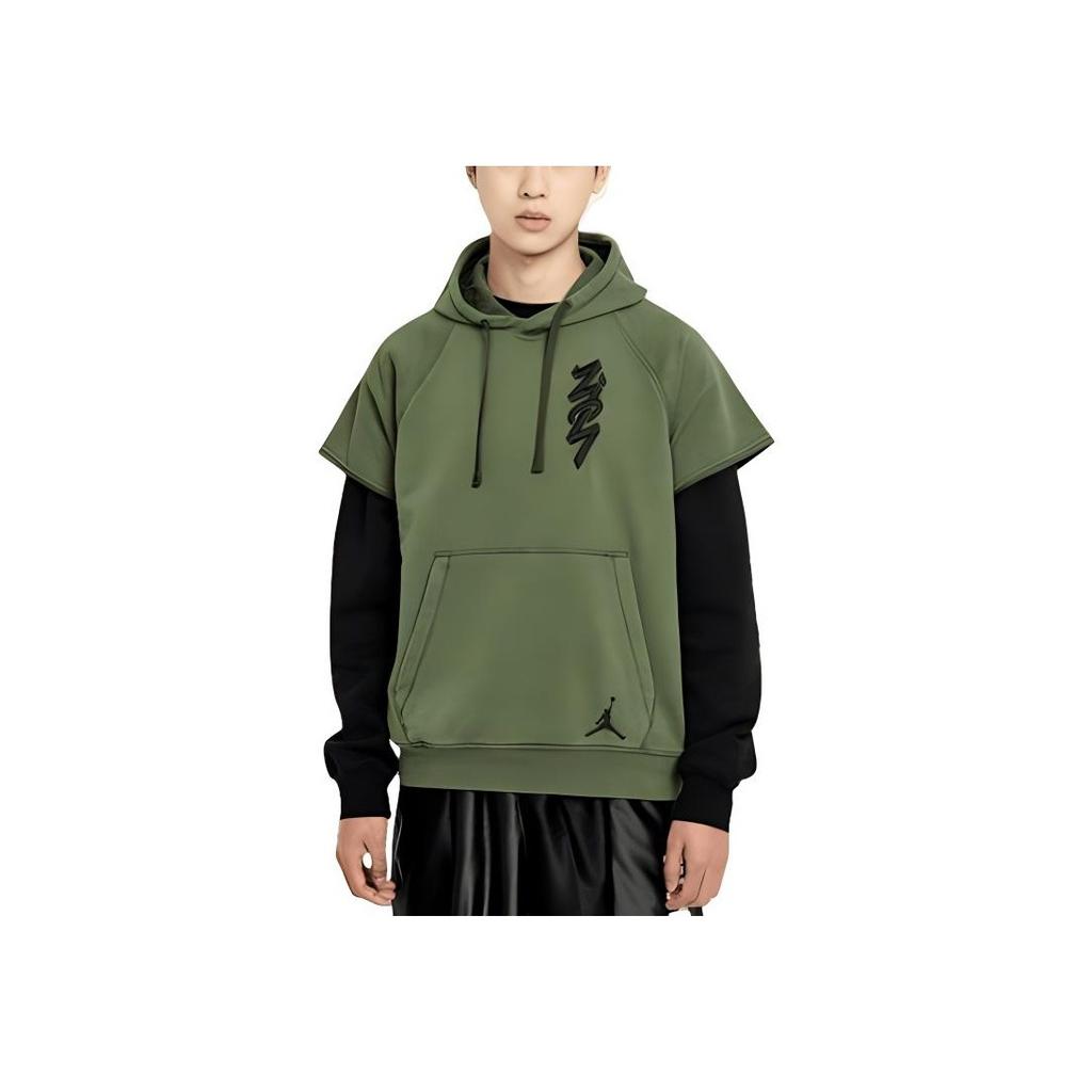 Jordan Embroidered Logo Hoodie Short Sleeve Sweatshirt Men Tops Dark-Green DA9843-335