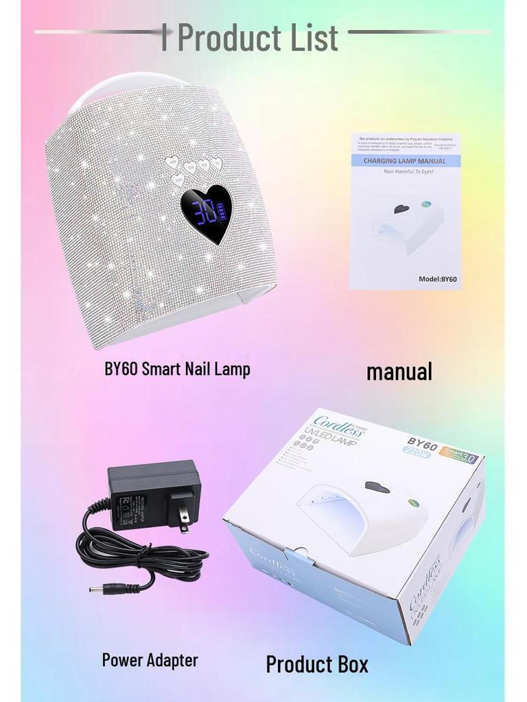 New 220W Rhinestone Smart Induction Nail Lamp with 33 Crystal Beads, Dual Light Source for Fast Nail Curing (White)