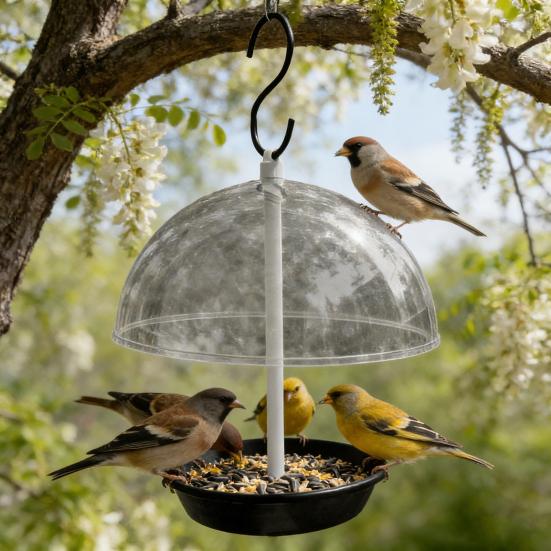Regulowany karmnik dla ptaków Wiszący karmnik dla ptaków z przezroczystą kopułą chroniącą przed deszczem Zewnętrzna tacka na nasiona dla ptaków do ogrodu, tarasu, dla dzikich ptaków