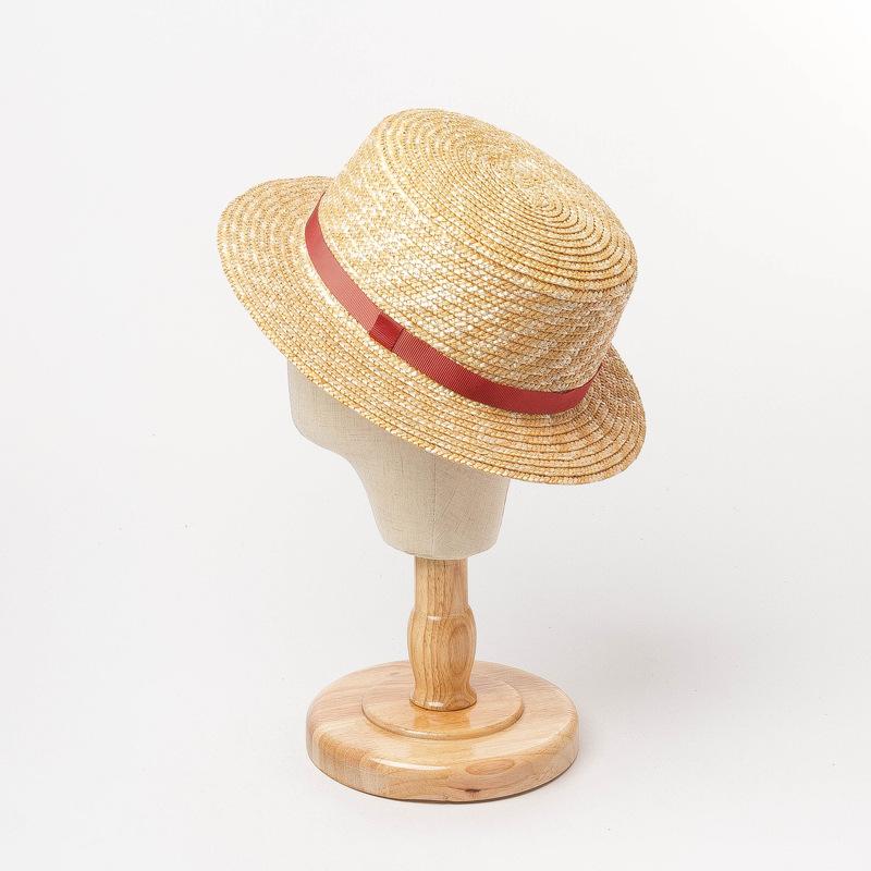 X206  New Narrow-tie Children's Wheat Straw Flat Rice Cap Travel Holiday Beach Sunscreen Cap Shade Top Hat  Baby Girl Hat