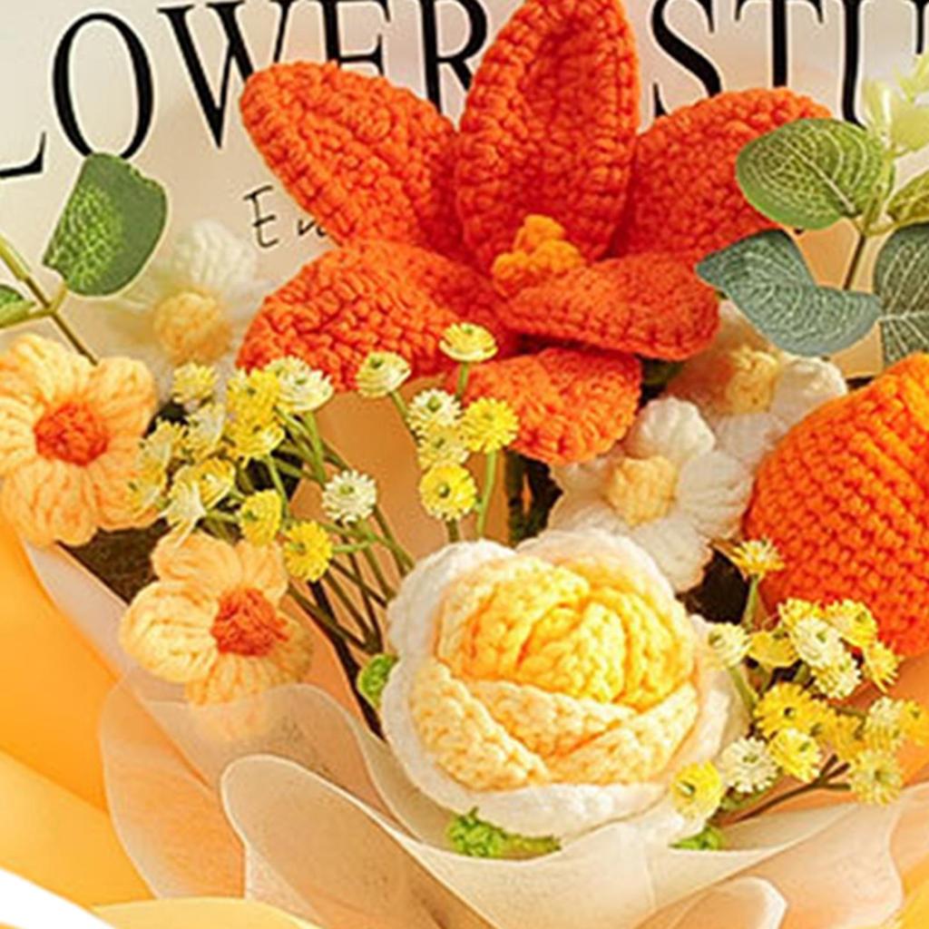 Crochet Flower Bouquet Table Centerpiece Handmade Woven Bouquet for Graduation Gift Living Room Birthday Apartment Hotel