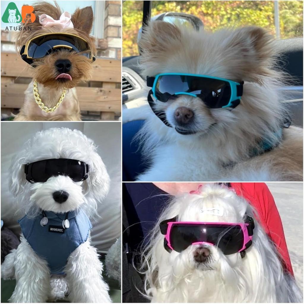 ATUBAN Occhiali da Sole per Cani Piccola Razza, Occhiali da Sole per Cuccioli Protezione UV, Prevenzione Ceneri all'Aperto, Protezione Occhi per Cani alla Guida, Occhiali Antiappannamento