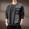 Men's American Retro Brushed Jacquard Patchwork Round Neck Sweatshirt