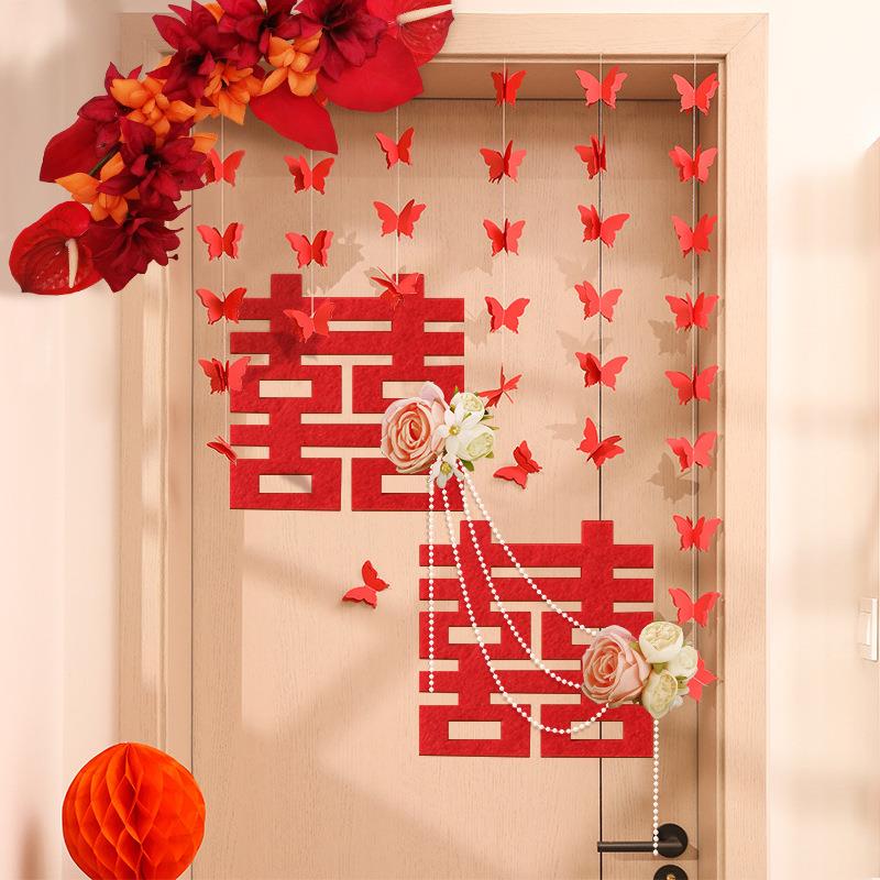 Wedding Couple Name Stickers Decorative Set for Groom And Bride New Home Door Decoration Festive Non-Woven Fabric Stickers