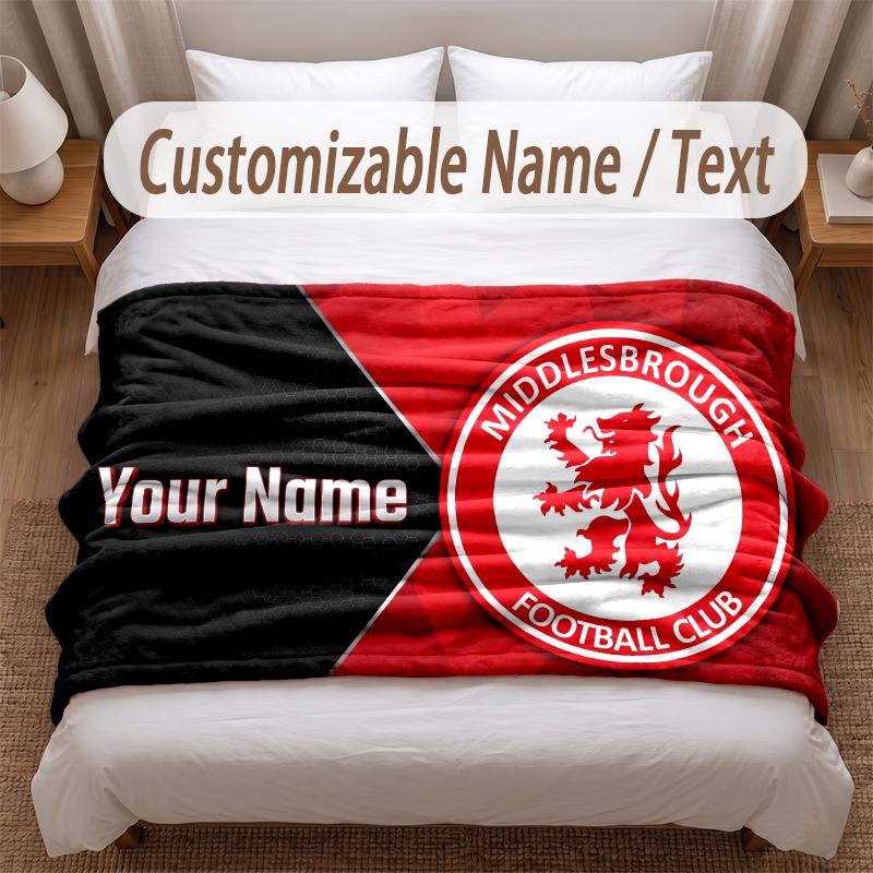 Middlesbrough FC Printed Flannel Blanket Custom Name Text Soft Warm Throw For Bedroom Holiday Gift