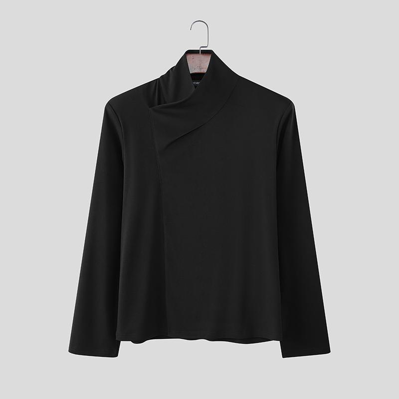 INCERUN Oversized Men's High Neck Long Sleeve Casual Loose T-shirts Tops
