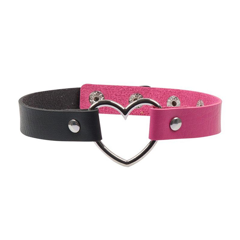 Black Multi Color Punk Collar Necklace Sexy Pu Leather Heart Lock Key Spike Choker For Women Gothic Cosplay Party Jewelry