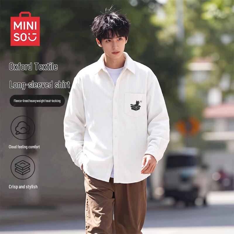 MINISO Men's Fleece-Lined Relaxed Fit Casual Shirt Jacket