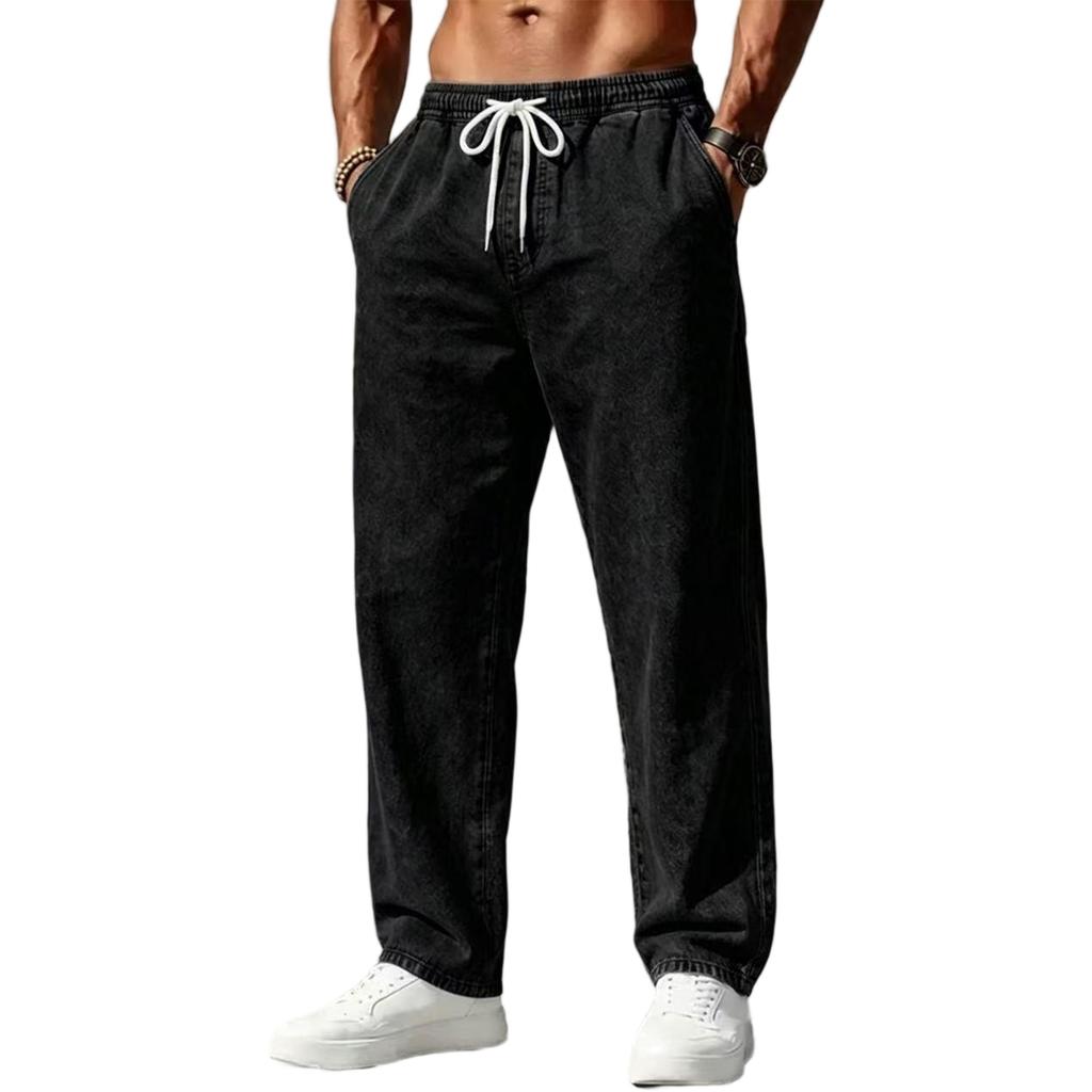 Men's Casual Loose Fit Straight Wide Leg Denim Jeans, Versatile Everyday Pants