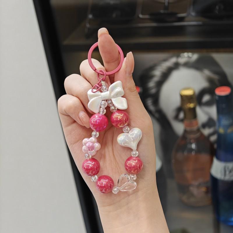 Colorful Beaded Bow Heart Keychain Pendant