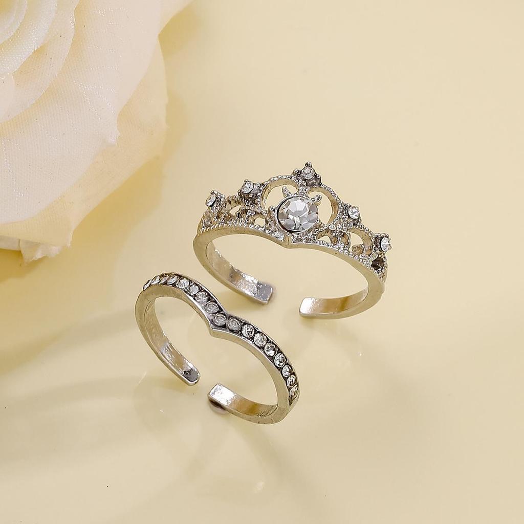 Simple Style Crown Princess Ring Set, Open Wedding Ring, Adjustable Anniversary Gift Ring Set Jewelry