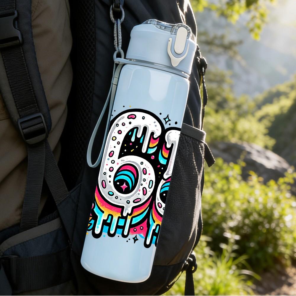 1PC Six Seven Street Graffiti Text Art 750ml Color Plastic Sports Water Bottle Leakproof Flip Straw Lid Suitable for Sports Office Home Use