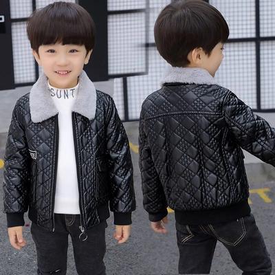 Children's Boys' Leather  Jacket  Plus Velvet Thickened Winter Style Korean Version of The Little Boy's Jacket Baby Blouse Jacket Outer Wear