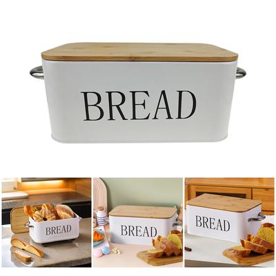 Stylish Bread Storage Bin with Bamboos Serving Board Lid Artistic Bread Preservation Boxes Metal Storage Container