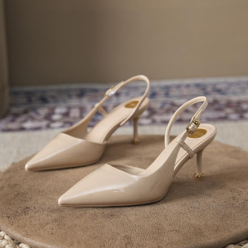 128-8 Summer Pointed Toe Stiletto High Heels: Single Strap, Closed Toe, Versatile for Daily Wear, Slimming Fit.