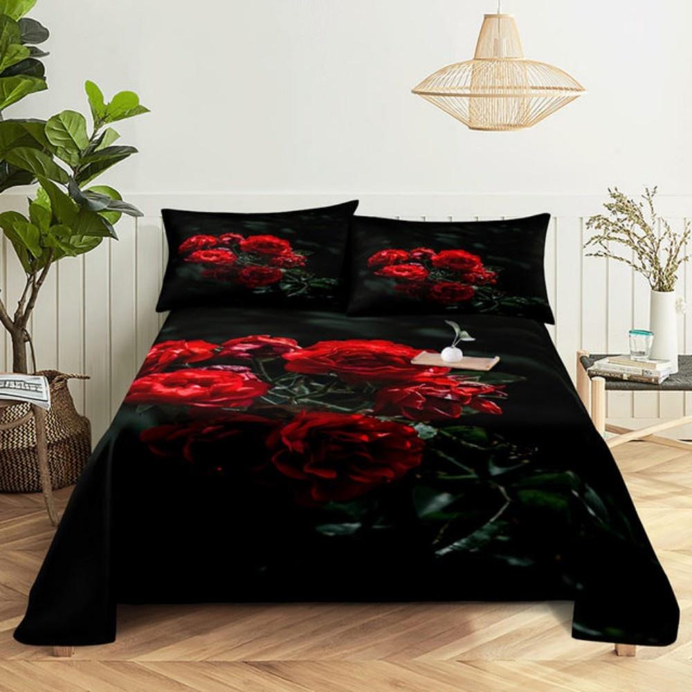 Pink Rose Bed Sheet Sets 3D Print Flowers Bed Flat Sheet for Women Girls King Queen Full Twin Size 2/3pcs Bed Linen Room Decor