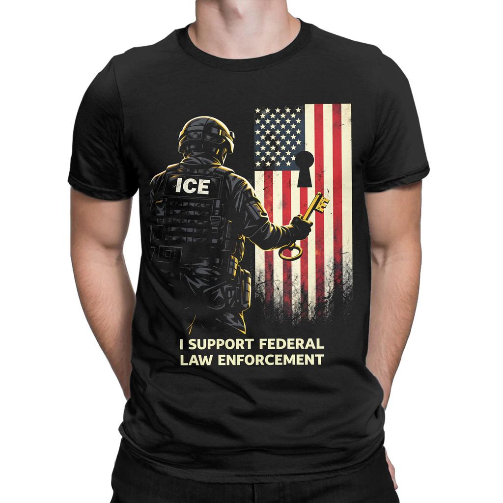 Summer ICE Agent I Federal Law Enforcement Popular T Shirts  Cotton Tee Shirt for Men Aesthetic Design Short Sleeve Tops