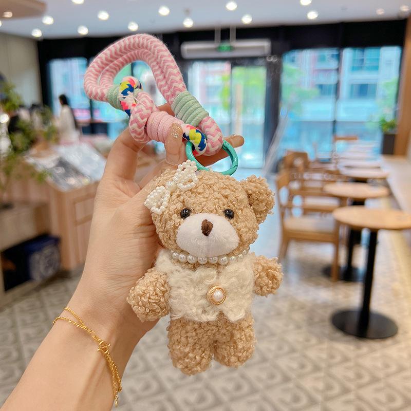 New Cartoon Plush Bear Loss Wristband Bag Charms Cute Keychains for Women Handbags,Backpacks,Wallet Bag Charm