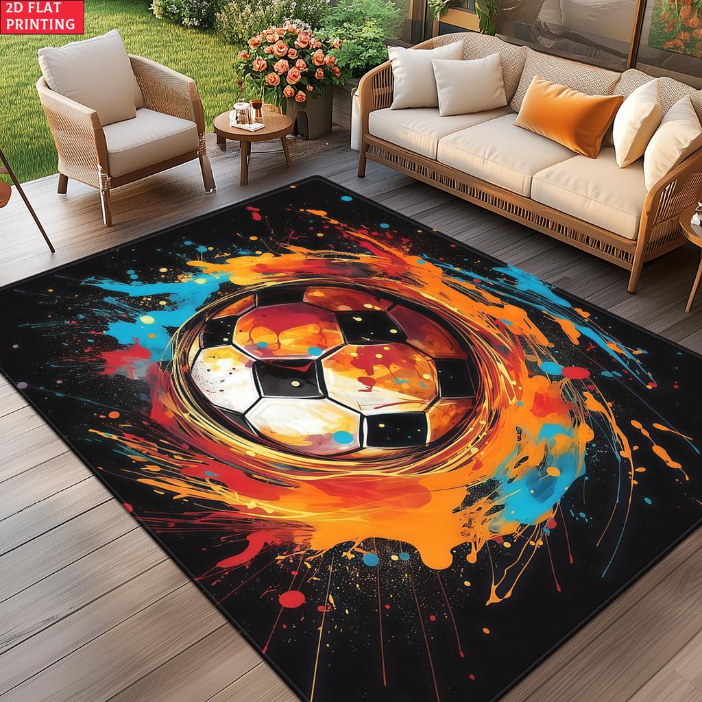 Watercolor Splash Soccer Large Room Carpet Non Slip Cartoon Kids Bedroom Living Room Floor Mat Home Decor Children's Play Carpet