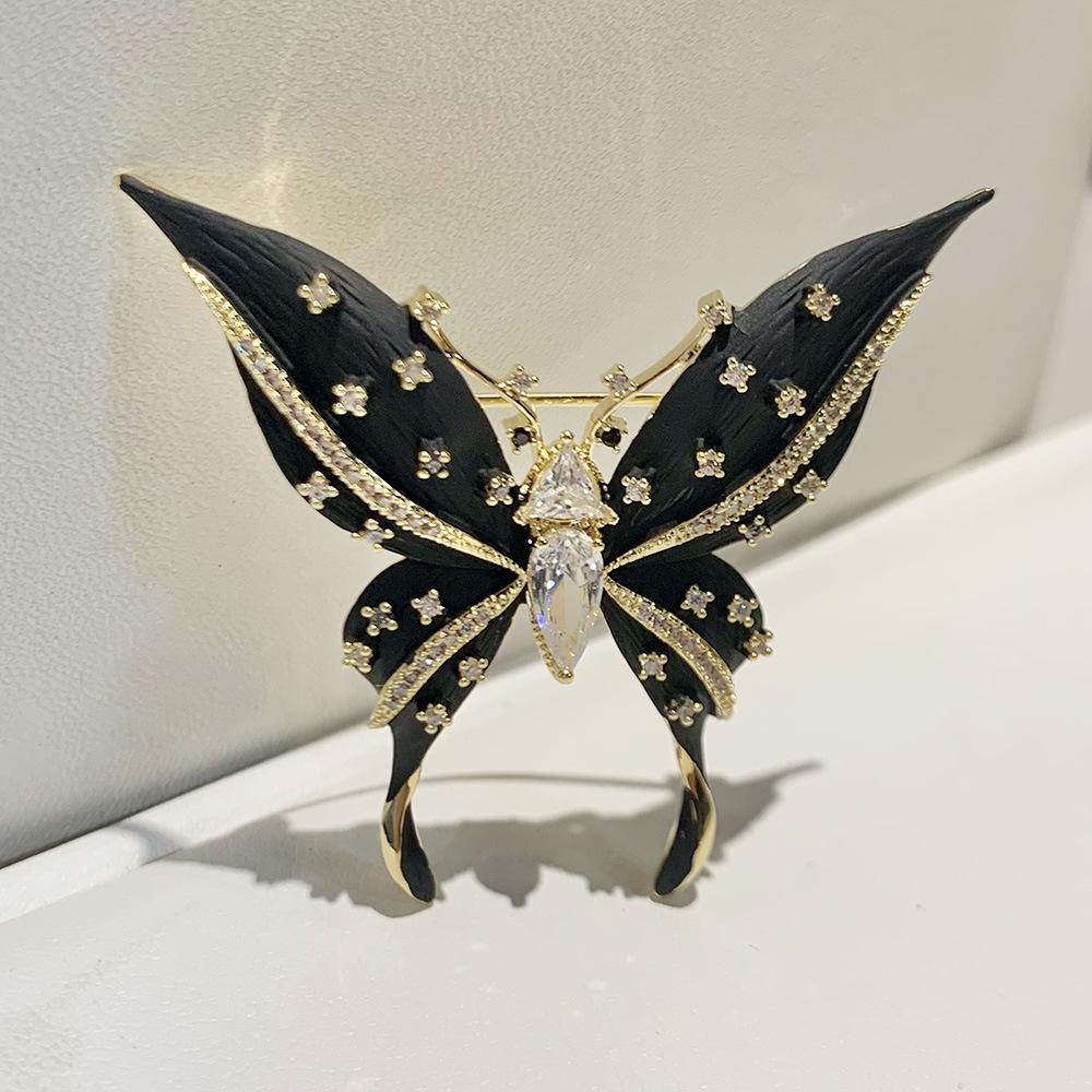 Bo Xin Yun Retro Black Enamel Butterfly Brooch - High-end Fashion Pin for Women s Coats