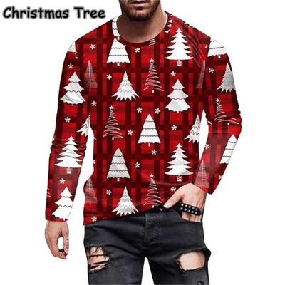 Julefestival 3D-trykt langermet t-skjorte for menn Kvinner Uformell mote Streetwear Komfortable topper Kampanje-t-skjorter