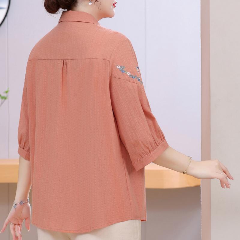 Plus Cotton 100 Womens Size Top – Loose Vneck Casual Blouse Sizes 4xl8xl For Middleaged Ladies