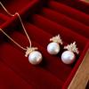 Zircon Crown Imitation Pearl Silver Needle Earrings Sweet Internet Celebrity Temperament Light Luxury Versatile Earrings