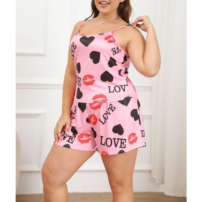 Женская пижама, домашняя одежда, сексуальная пижама на бретельках, комплект из двух предметов с принтом 1XL розовый