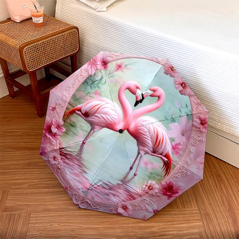 1 PC Automatic Folding Umbrella - Flamingos Pattern, Portable & Foldable Design with 8 Ribs, Christmas Birthday Gifts