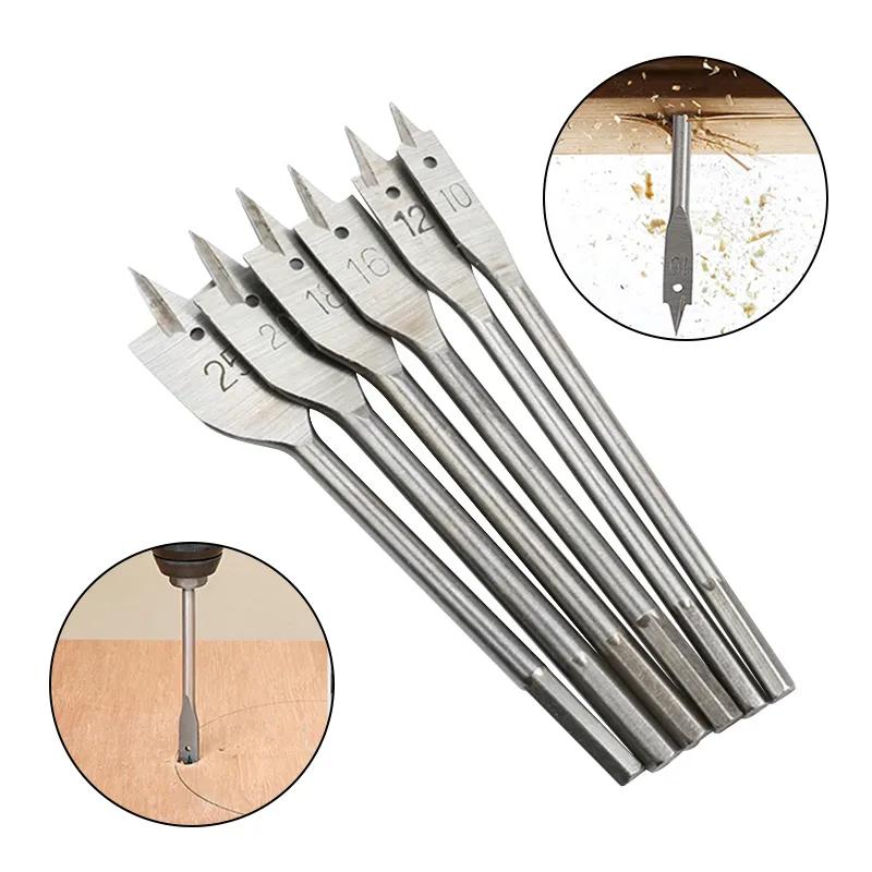 6pc Natural Color Three Pointed Flat Drill Hexagonal Handle Woodworking Hole Opener Wooden Board Drilling Bit Tool Collection
