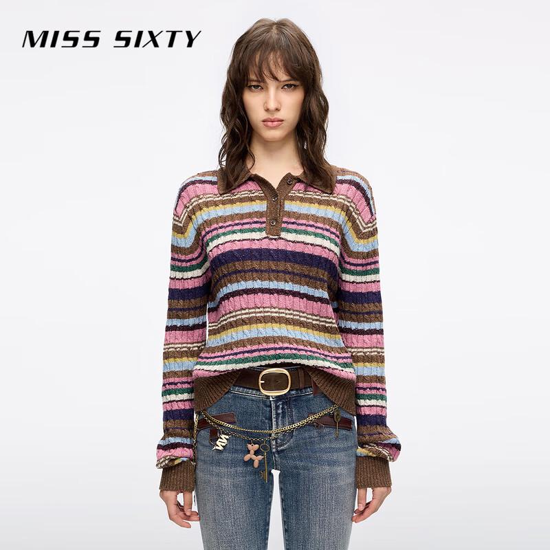 

MISS SIXTY Women s Colorful Striped Polo Knit Top XS