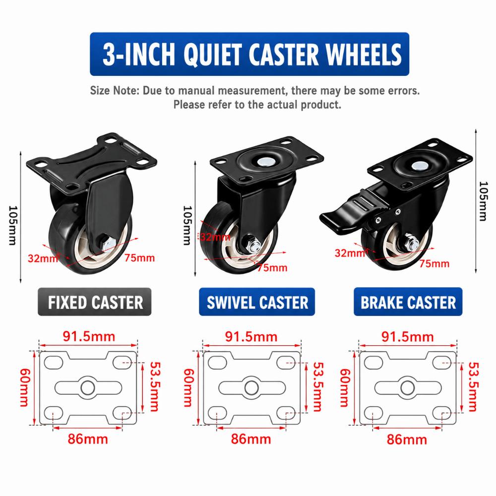Heavy Duty Caster Wheels With Brake Roller Wheels Durable Chair Wheels
