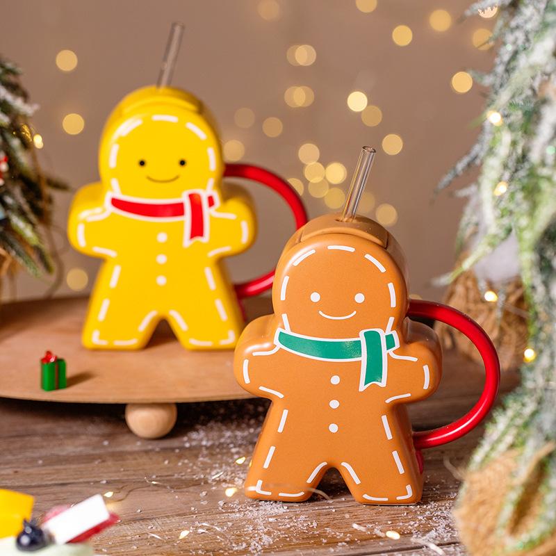 Cute Cute Gingerbread Man Ceramic Water Cup Girl Couple Christmas Gift Office Home Afternoon Tea Water Cup
