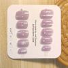 100% HANDMADE Round Shape Fake Nail Set With Glue Art Ice Cream Slightly Transparent Gray Purple Cat'S Eye Short Laser Rainbow Nails Reusable