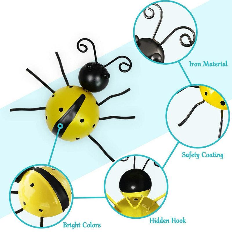 Nieuw 5-1 Stuks Mini Metalen Lieveheersbeestje Hek Hanger Muurhanger Ornament Beeldje Buiten Terras Tuin Beeldje Beeldhouwwerk Huisdecoratie