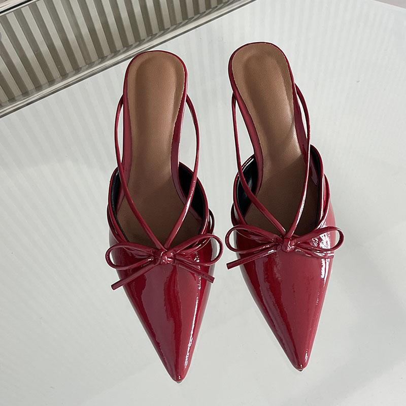 Fashion Female Pointed Toe Footwear New 2025 Pumps Women Low Heel Shoes Mules Fashion Butterfly-Knot Shallow Ladies Heel Shoes Slides