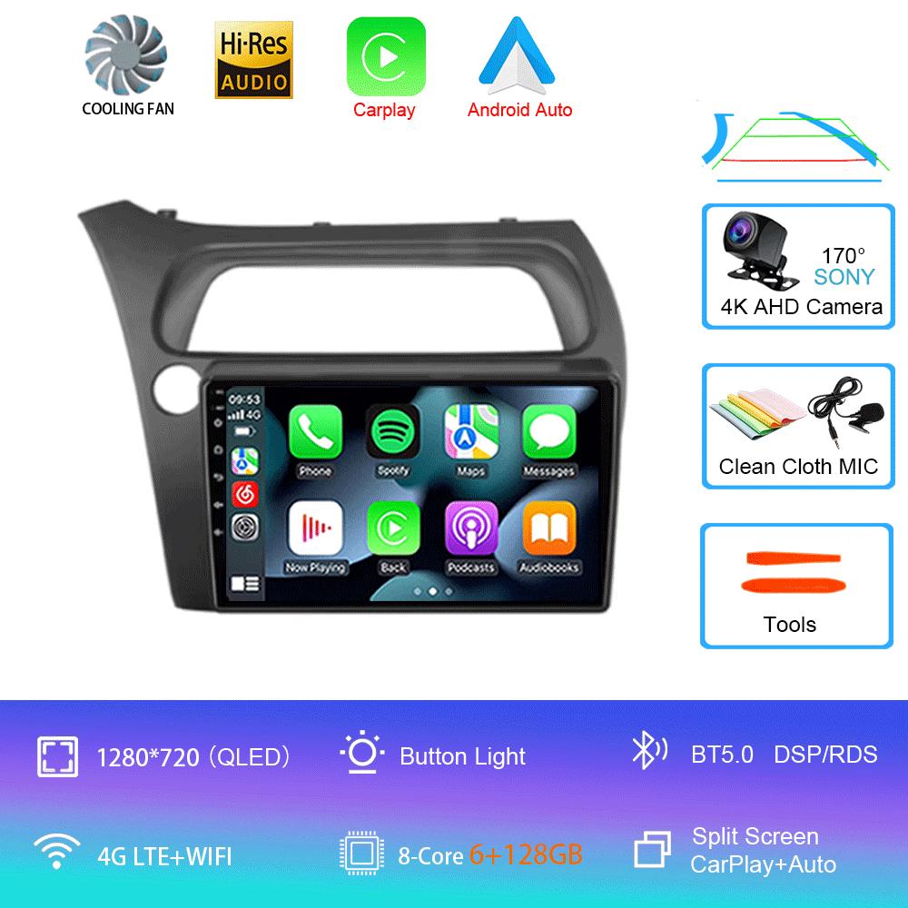 Android 14 Car Radio Carplay Auto WIFI+4G For Honda Civic Hatchback 2006 2007 2008 2009 2010 2011 Multimedia Player 2 DIN Stereo