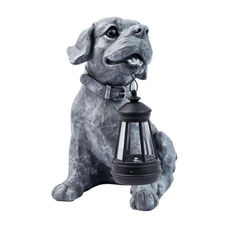 Porch Dog Statue with Hanging Light Garden Figure for Lawn Edge, Flower Row and Entry Display