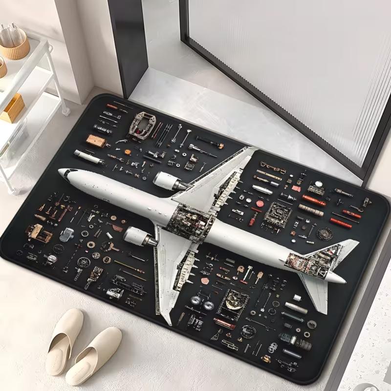 2D Aviation Door Mat Airplane Pattern Entrance Rug Soft Non-Slip Aircraft Fan Home Office Decor Welcome Mat for Boys Room