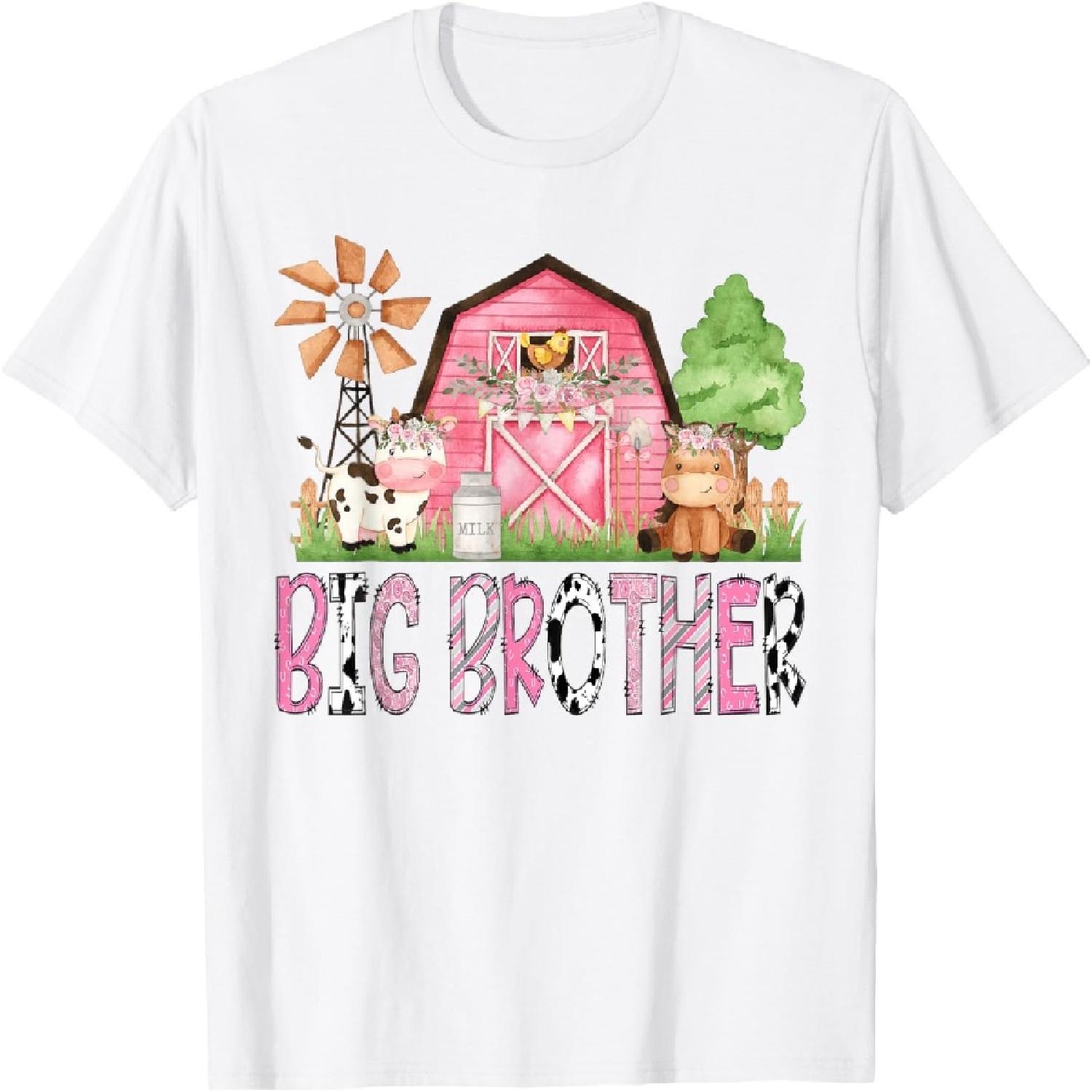 Big Brother Pink Farm Animal Birthday Kids Matching Family T-Shirt S