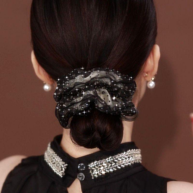 Hair Band Star Inlaid French Double-Layer Organza Sweet Temperament Headdress Flower Tie-up Hair Head Rope Female