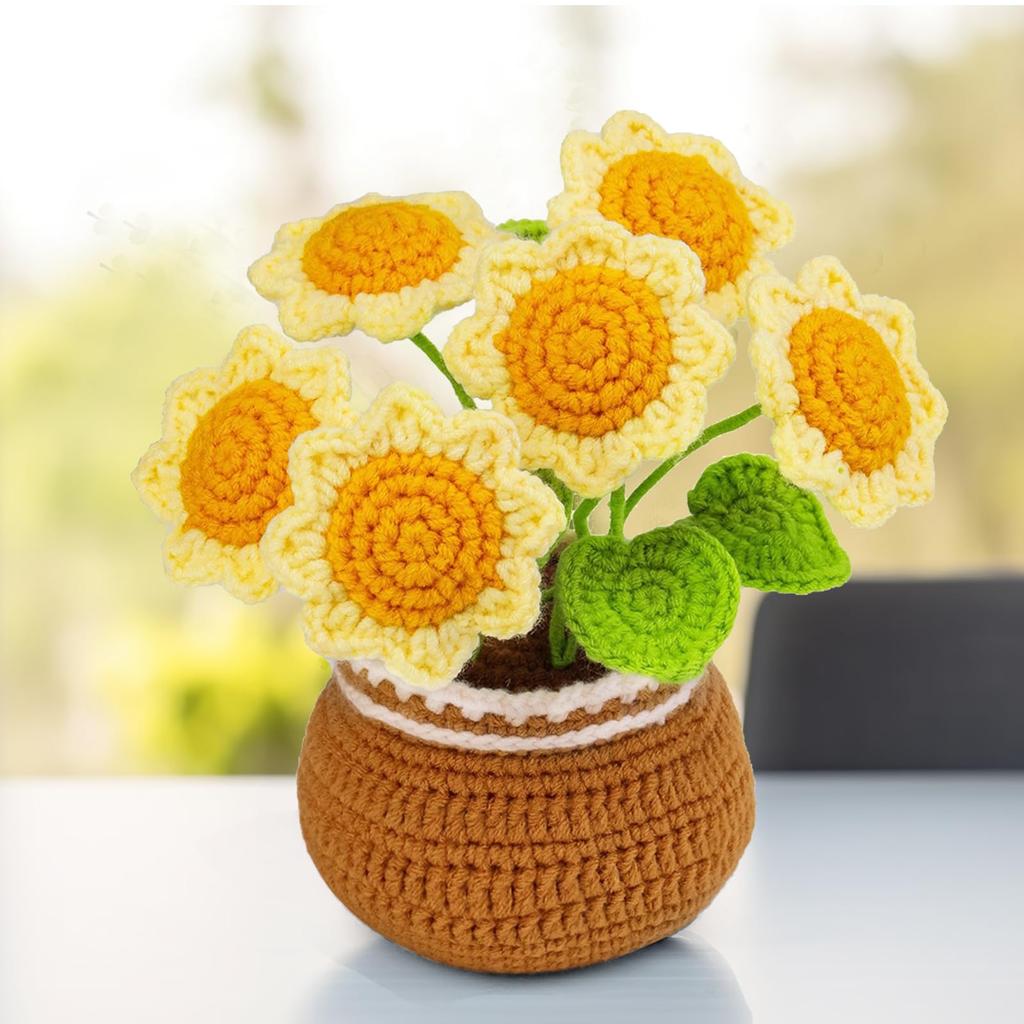 Crochet Set, Yarn, Amigurumi, Potted Plant, Handmade Kit (Sunflower)
