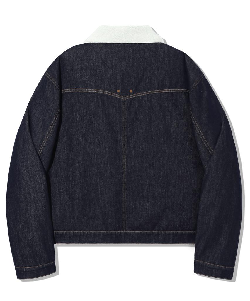 Trillion Leather Patch Sherpa Denim Jacket_Indigo