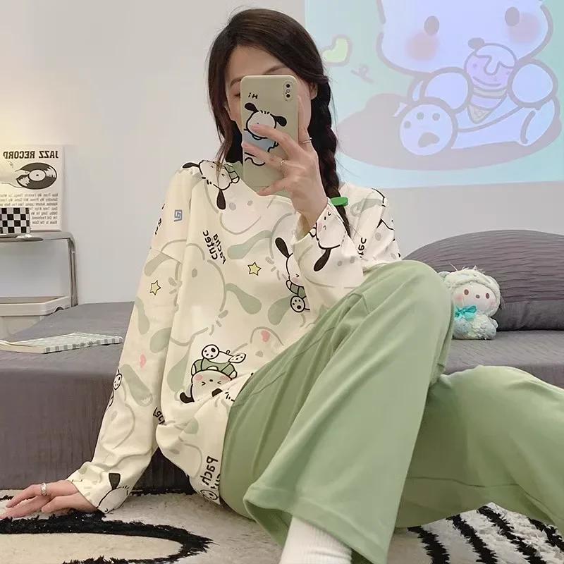 

Pajamas for Women Autumn Pure Cotton Cartoon Casual Two-piece Set Women s Pajamas Home Wear Pajama Pants Set M