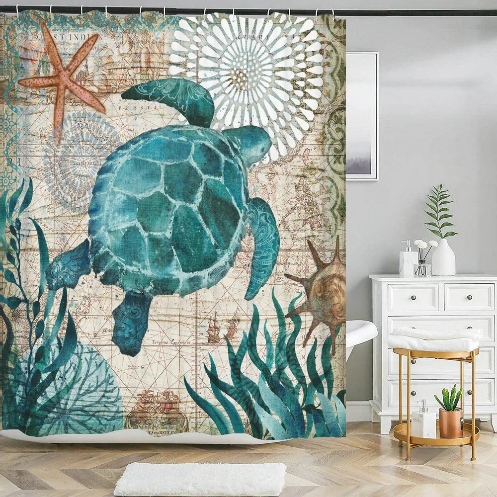 Creative Shower Curtains Printed Ocean Turtle Waterproof Bathroom Curtain Home Decor Polyester Bath Shower Curtain With Hooks
