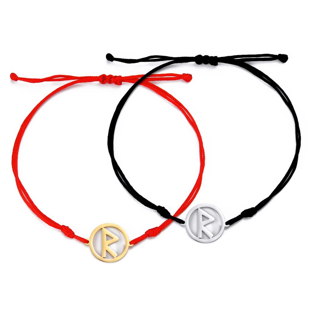 Dawapara Norse Runes Bracelet Elder Futhark Rune Charm Adjustable Rope Bracelet Stainless Steel Viking Jewelry