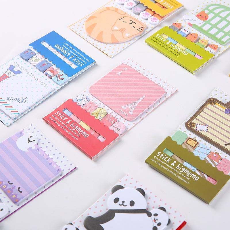 Kawaii Stickers Cartoon Sticky Notes Memo Sticky Notes Bookmark Panda Cat Stickers Office Decoration